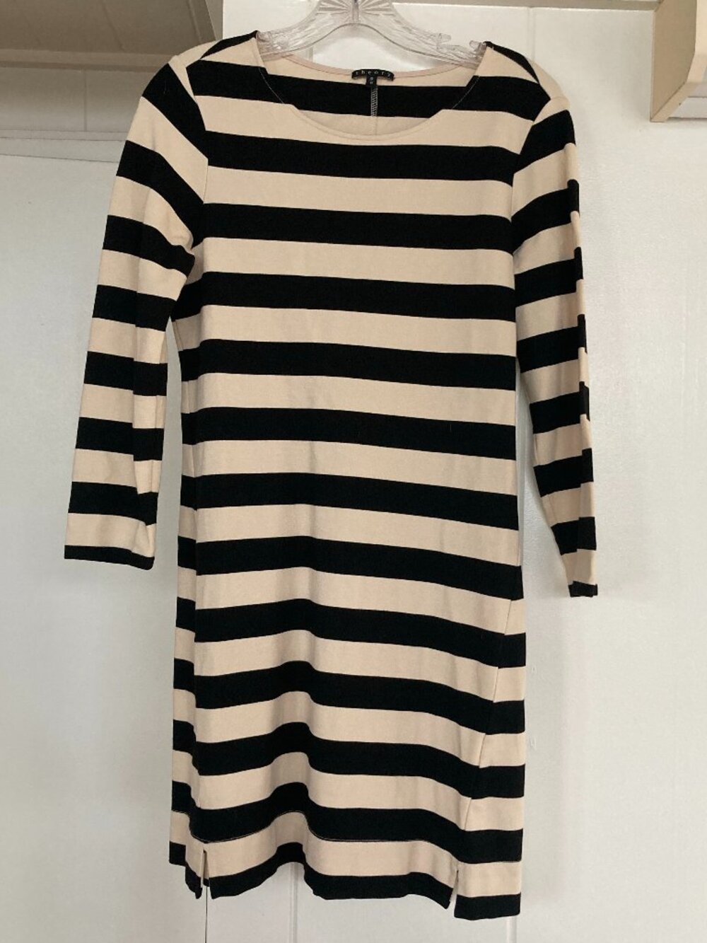 Theory Black and Cream Striped Mini Dress